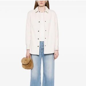 James Perse Cotton Wool Ivory Corduroy Snap Front Sherpa Lined Shirt Jacket 3/L